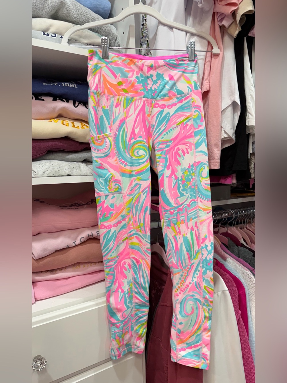 Lilly Pulitzer Pink, Aqua & Yellow Printed High-Waist Leggings